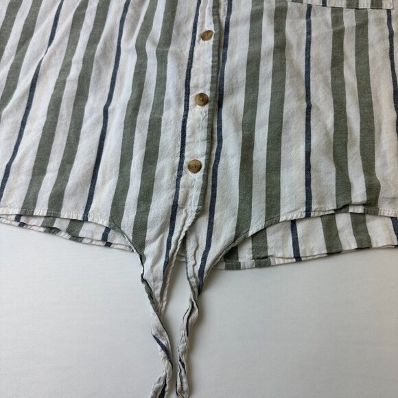 Time and Tru Shirt Womens 2XL White Green Striped Button Tie Front Short Sleeve - Picture 5 of 10